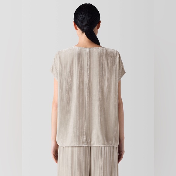 Eileen Fisher Crushed Velvet V-Neck Square Top - Picture 3 of 7